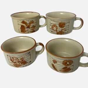 Vintage Stoneware Korea Festival Mug Soup Coffee Retro 70s Set 4 Holds 10 Oz